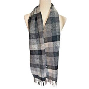 VIA CONDOTTI ROMA Italy Men's Scarf 100% Wool Gray Black New w Tag Fringed 64x11